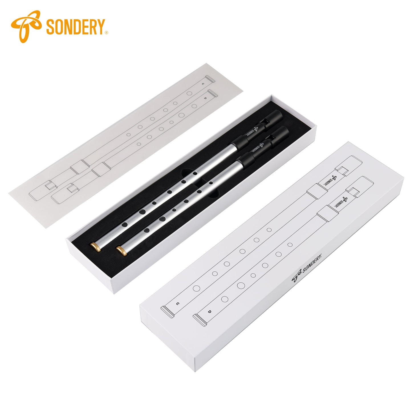 Sondery Irish Tin Whistles Set Key of C and Key of D Made from Aluminum Clear Bright Sound with Crisp Response of Wide Range Octaves Penny Whistles Sondery Music