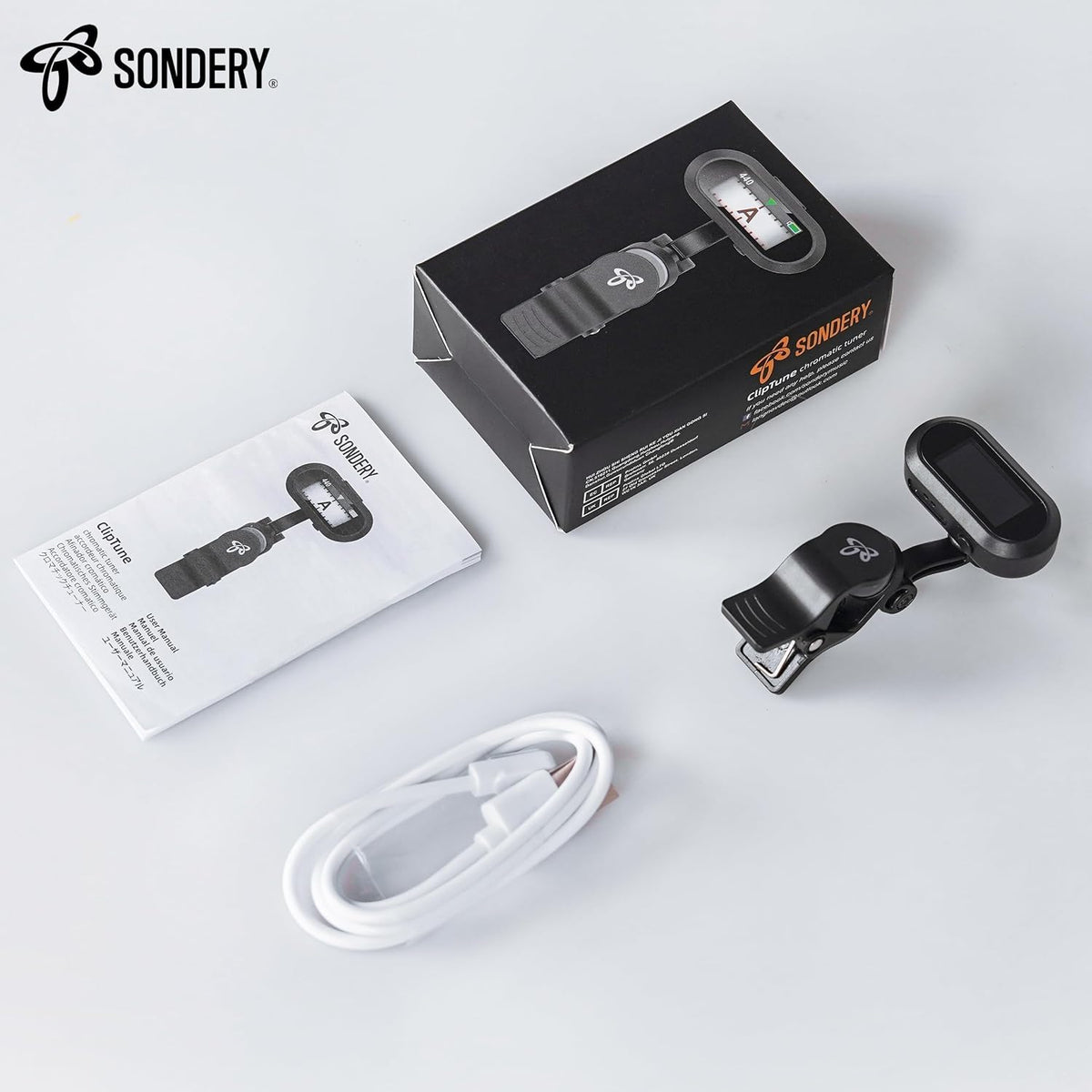 Sondery Guitar Ukulele Tuner Clip On Rechargeable, Easy to Read Simple TFT Screen Extremely Fast and Accurate Tuning, Headstock Chromatic Tuner Pitch 410-460Hz, Good to Use in Strong Light Sondery Music