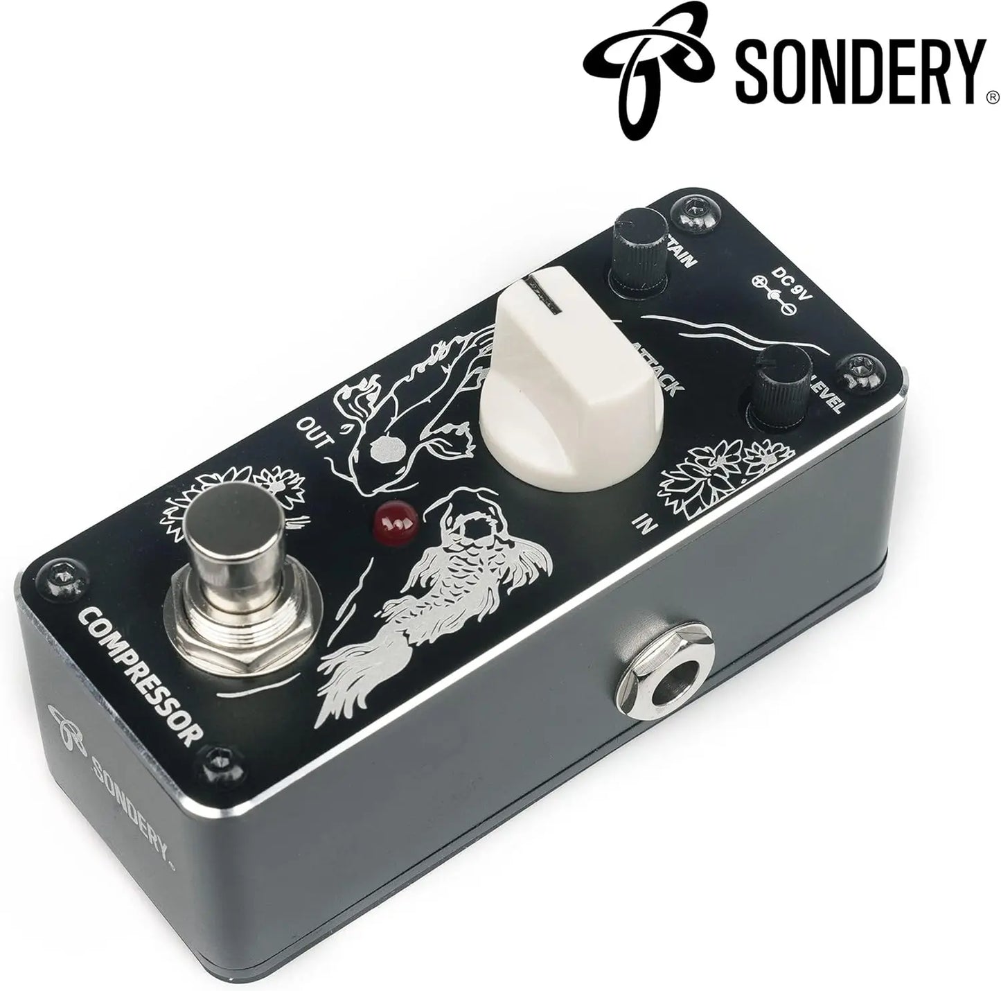 Sondery Compressor Pedal for Electric Guitar and Bass, Mini Compression Pedal True Bypass, Controls by Sustain Level and Attach, Art Design Series Sondery Music