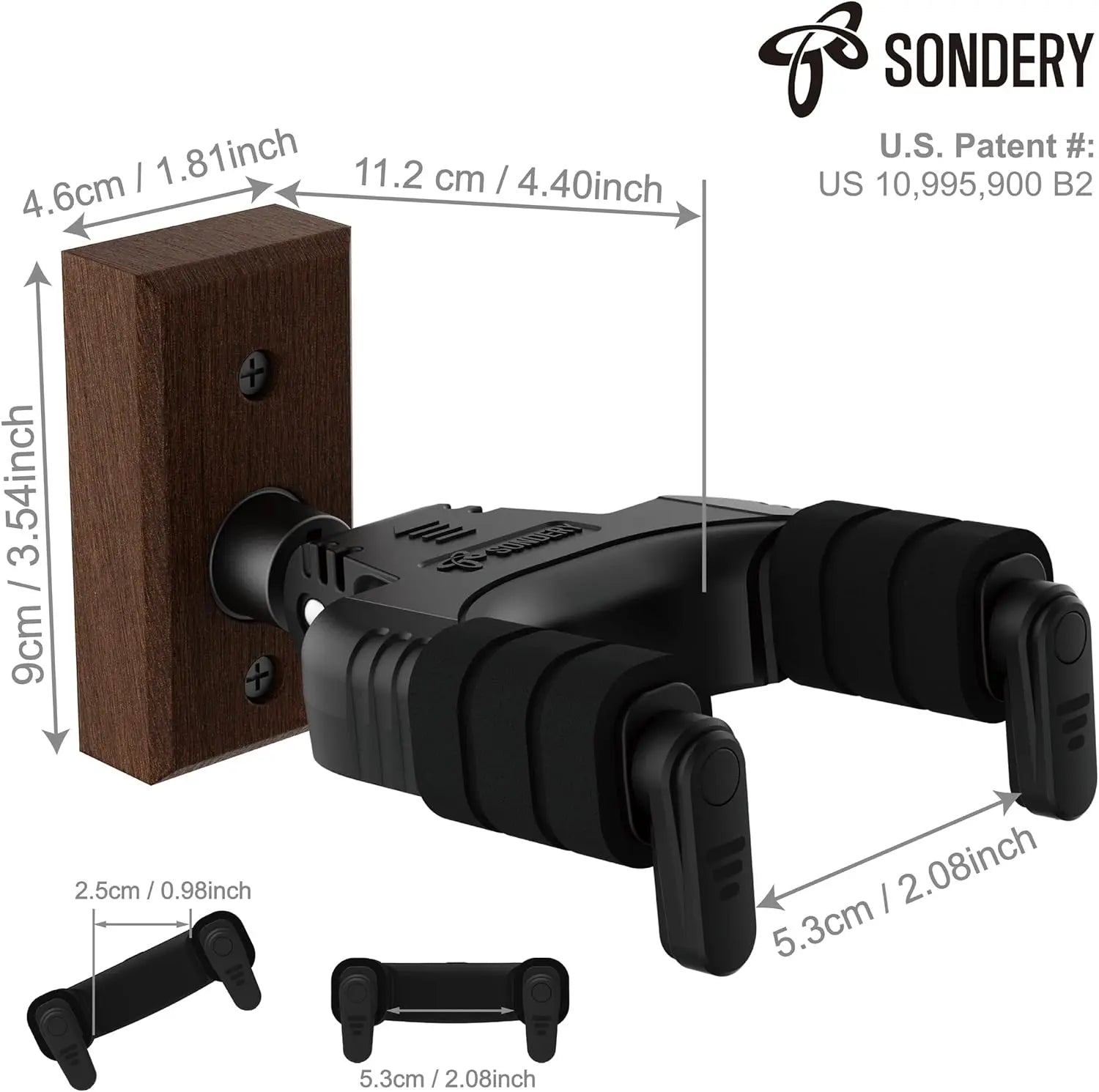 Sondery Guitar Wall Mount Hanger Black 2 Pack, Auto Lock and Adjustable Hook Holder for Acoustic and Electric Guitar, Ukulele, Bass, Banjo and Mandolin Sondery Music