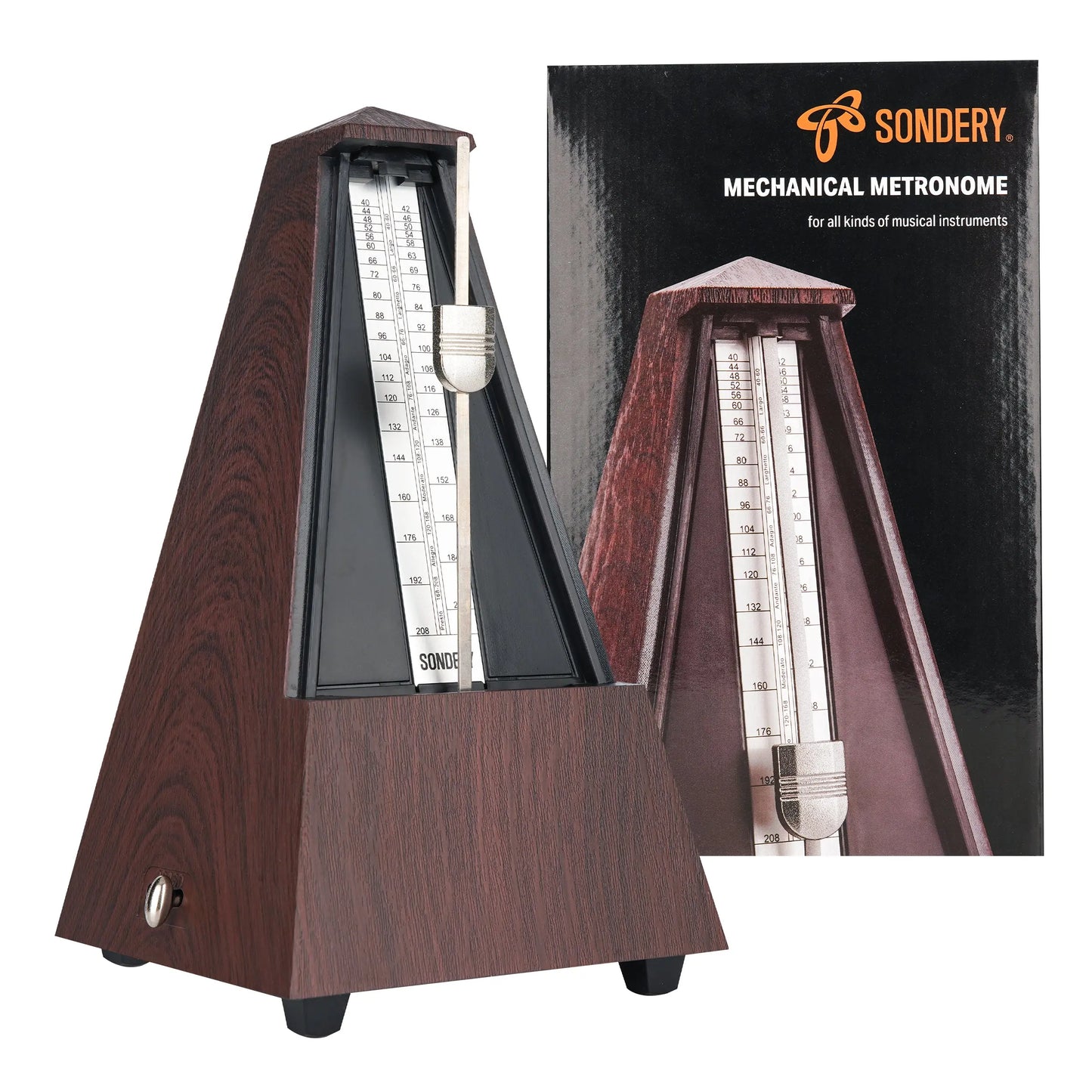 Sondery Classic Mechanical Metronome with Bell for Piano Guitar Drum Violin Saxophone All Instruments, Tempo Range 40-208bpm, Beats 02346, Black Wood Grain ABS Case with Comfortable Click Sound Sondery Music