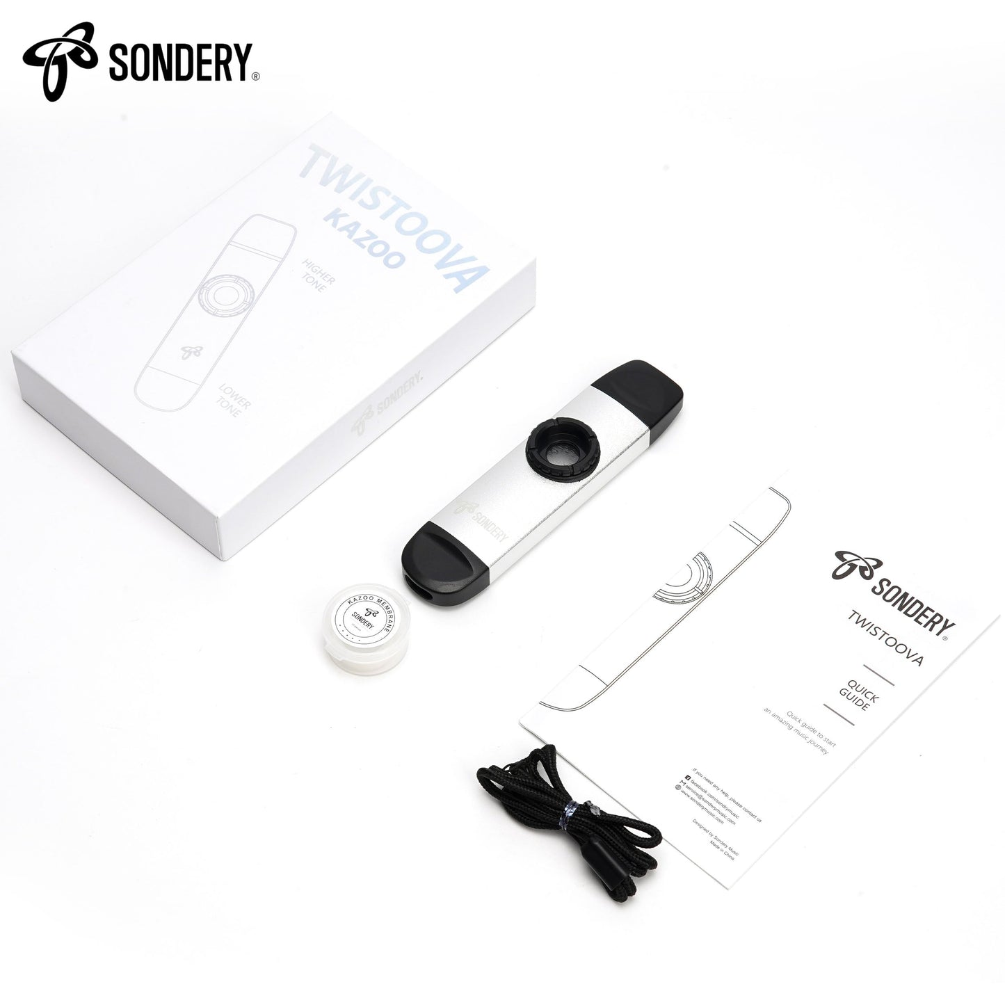 Sondery Professional Metal Kazoo, Dual Head Kazoo Includes Lanyard and 5 Membranes for All Ages and Occasions Sondery Music