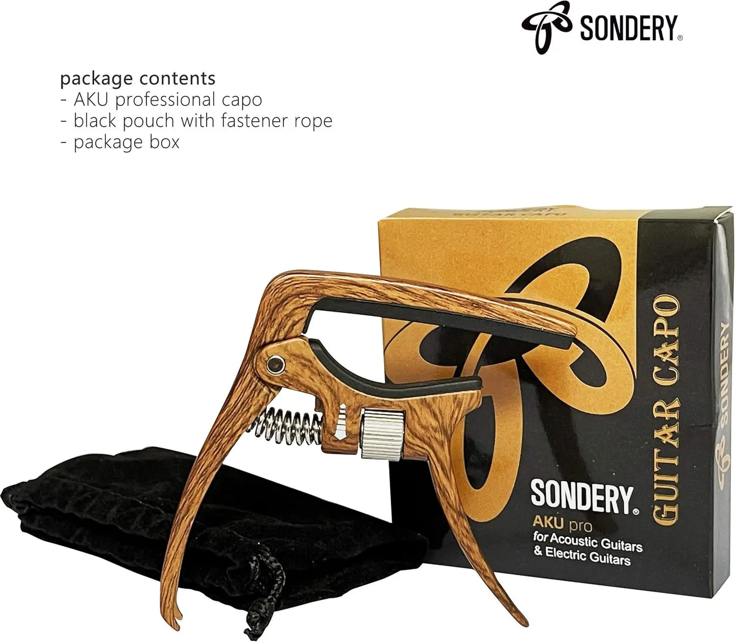 Sondery Guitar Capo Trigger Tension Adjustable Professional for 6 Strings Acoustic and Electric Guitars Perfect Tone on Any Fret with Guitar Bridge Pin Puller - Sondery Music