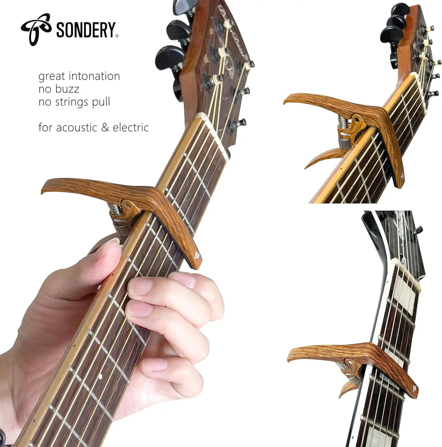 Sondery Guitar Capo Trigger Tension Adjustable Professional for 6 Strings Acoustic and Electric Guitars Perfect Tone on Any Fret with Guitar Bridge Pin Puller - Sondery Music