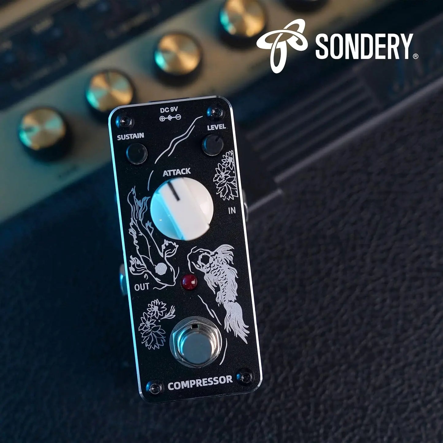 Sondery Compressor Pedal for Electric Guitar and Bass, Mini Compression Pedal True Bypass, Controls by Sustain Level and Attach, Art Design Series Sondery Music