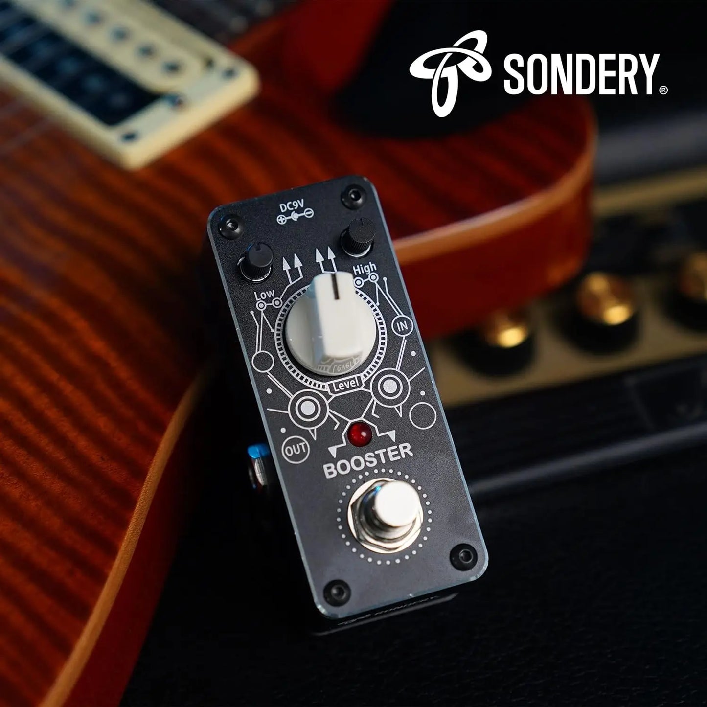 Sondery Boost Pedal for Electric Guitar and Bass, Mini Clean Booster Pedal, True Bypass, More or Less 14dB Change for Frequencies Under 250Hz or Above 1KHz, Art Design Series Pedal Sondery Music