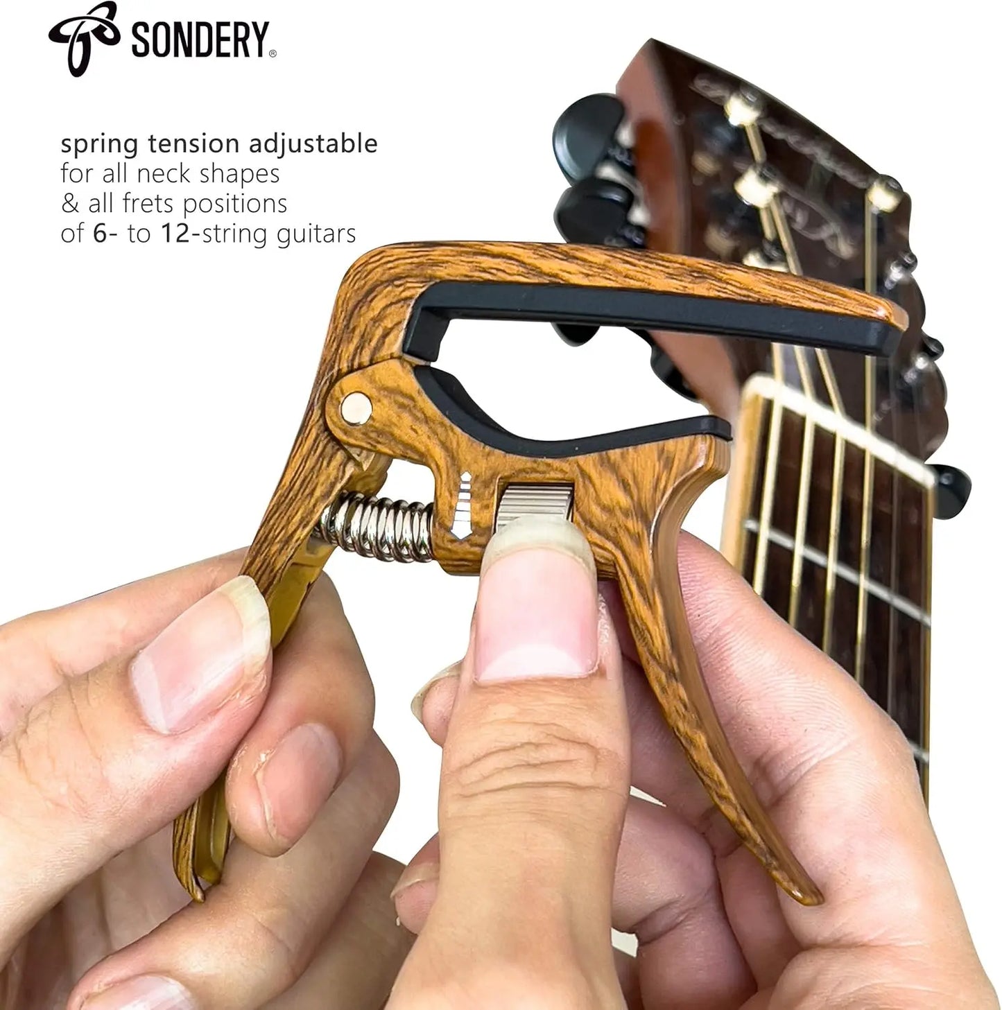 Sondery Guitar Capo Trigger Tension Adjustable Professional for 6 Strings Acoustic and Electric Guitars Perfect Tone on Any Fret with Guitar Bridge Pin Puller - Sondery Music