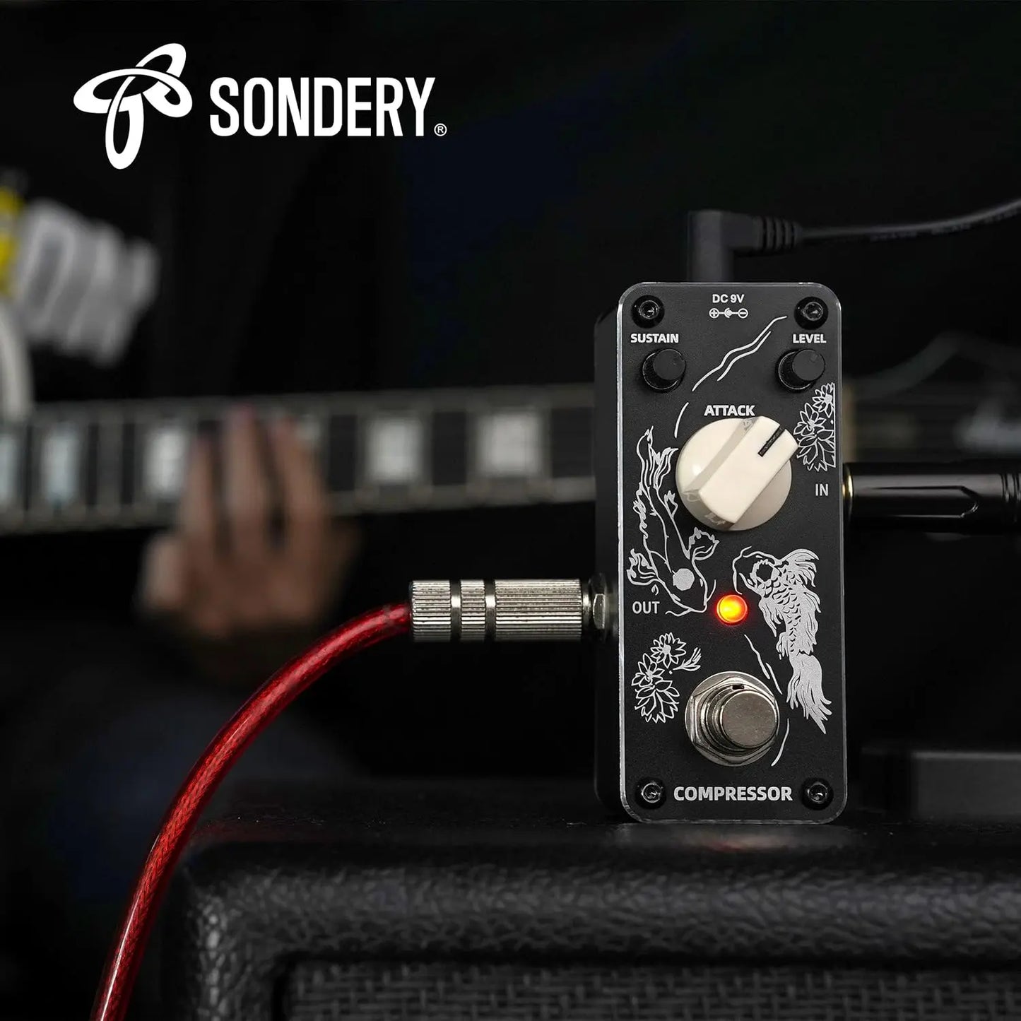 Sondery Compressor Pedal for Electric Guitar and Bass, Mini Compression Pedal True Bypass, Controls by Sustain Level and Attach, Art Design Series Sondery Music