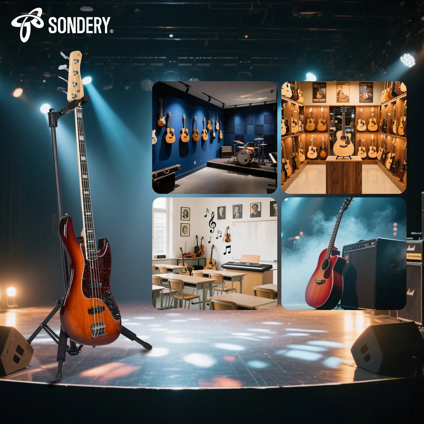 Sondery Guitar Stand for Any Guitar, Bass with Any finish, Foldable Adjustable Auto-locking Tripod Floor Stand Sondery Music