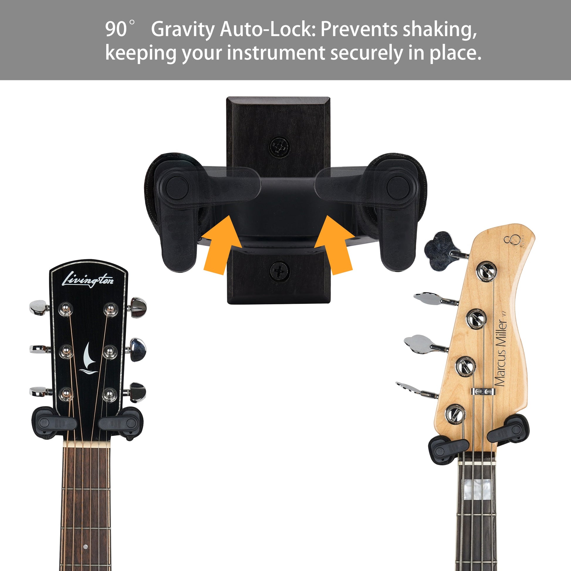 Sondery Guitar Wall Mount Hanger Black, Auto Lock and Adjustable Hook Holder for Acoustic and Electric Guitar, Ukulele, Bass, Banjo and Mandolin Sondery Music