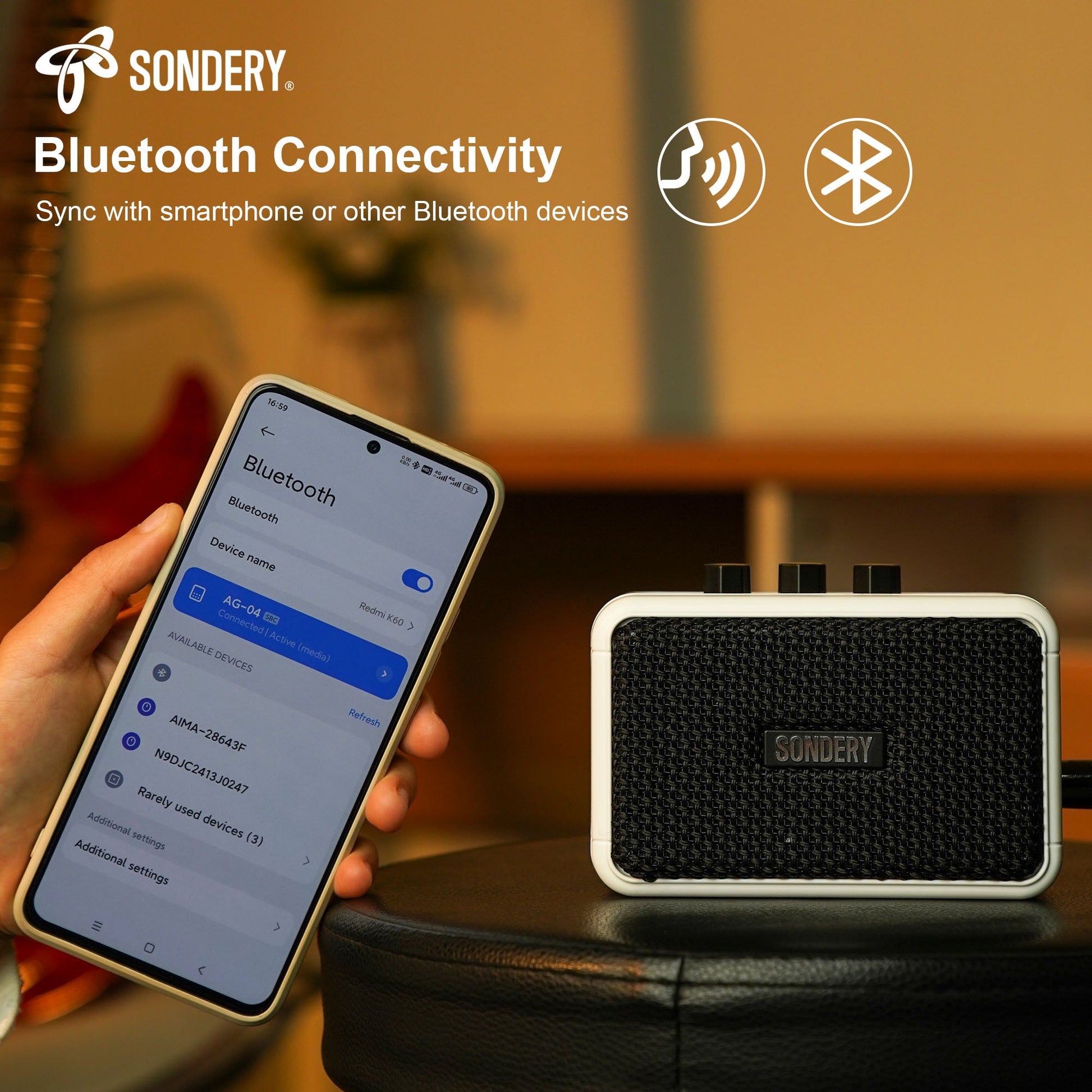 Sondery Mini Guitar Amp for Electric Guitars 5W Two Speakers Rechargeable Portable Pratice Small Amplifier with Overdrive/Clean Effects and Bluetooth Sondery Music
