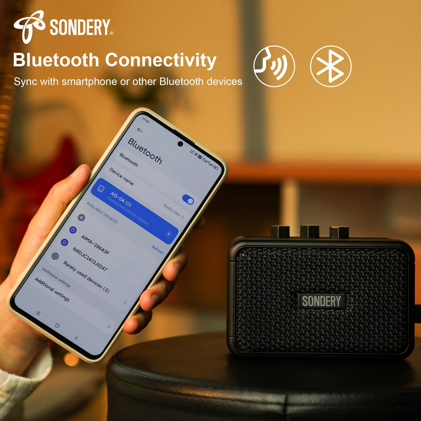 Sondery Mini Guitar Amp for Electric Guitars 5W Two Speakers Rechargeable Portable Pratice Small Amplifier with Overdrive/Clean Effects and Bluetooth Sondery Music