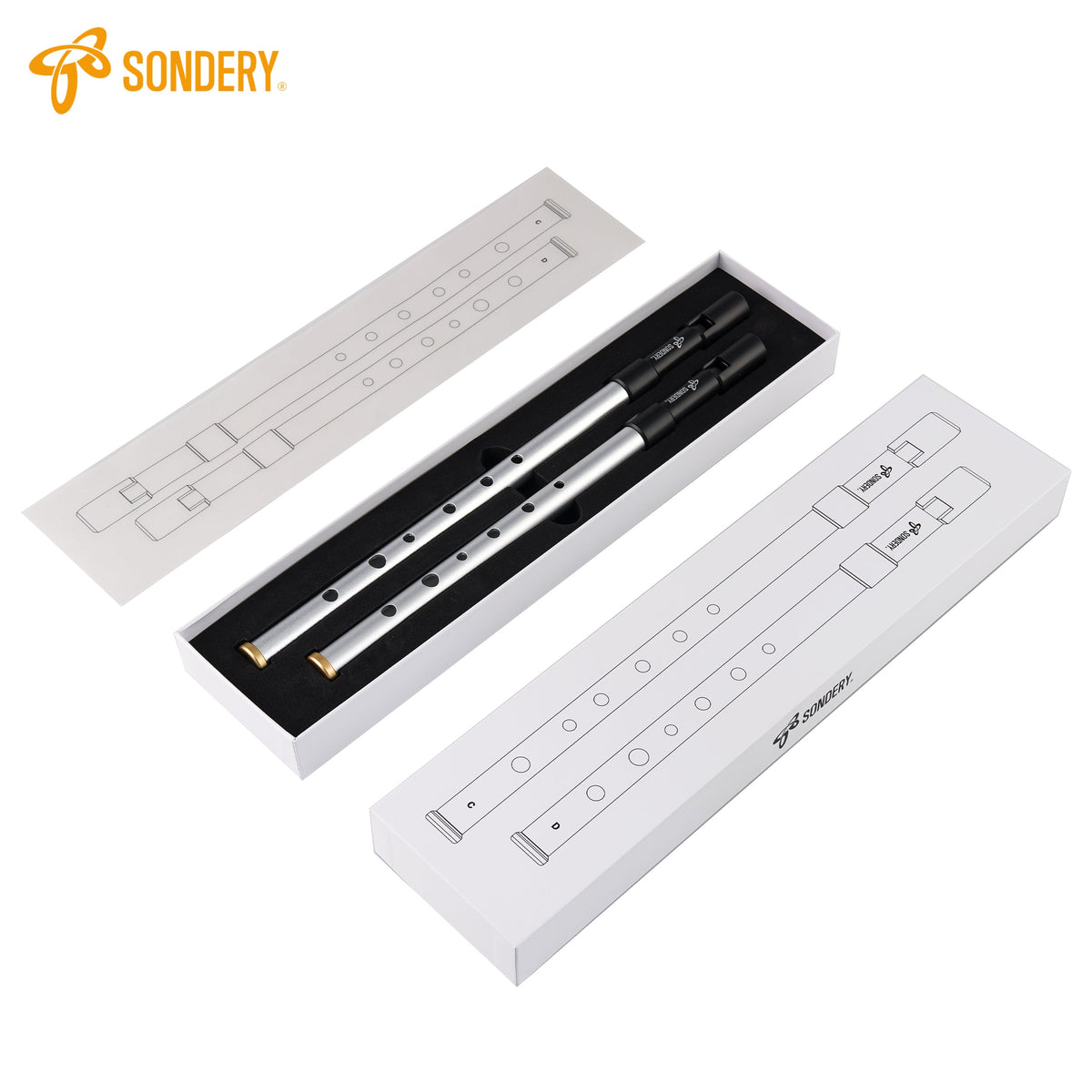 Sondery Irish Tin Whistles Set Key of C and Key of D Made from Aluminum Clear Bright Sound with Crisp Response of Wide Range Octaves Penny Whistles Sondery Music
