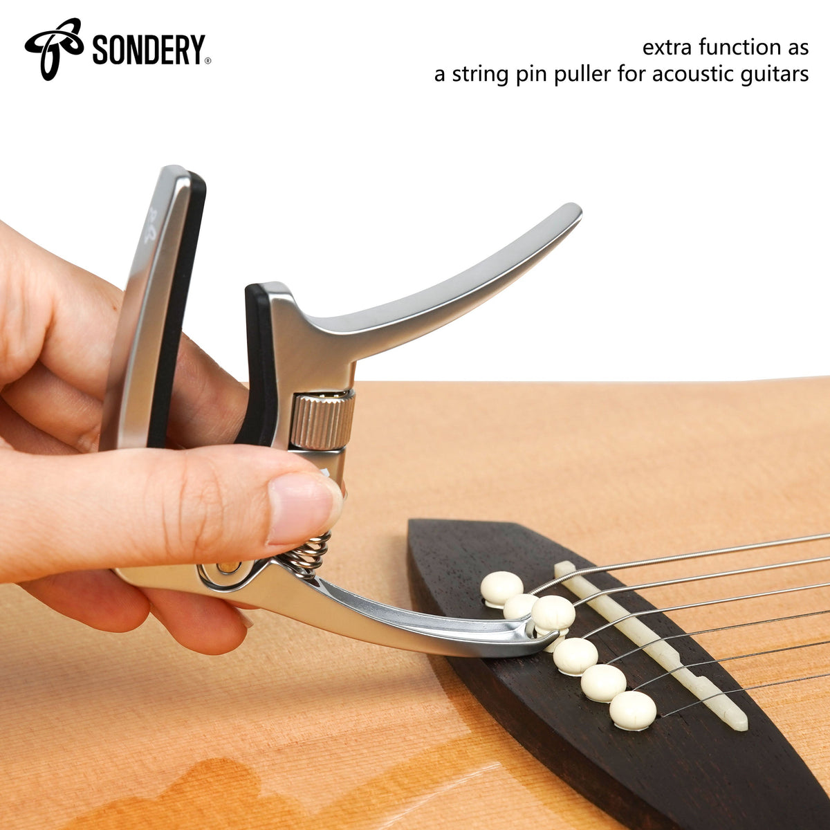 Sondery Guitar Capo Trigger Tension Adjustable Professional for 6 Strings Acoustic and Electric Guitars Perfect Tone on Any Fret with Guitar Bridge Pin Puller Sondery Music