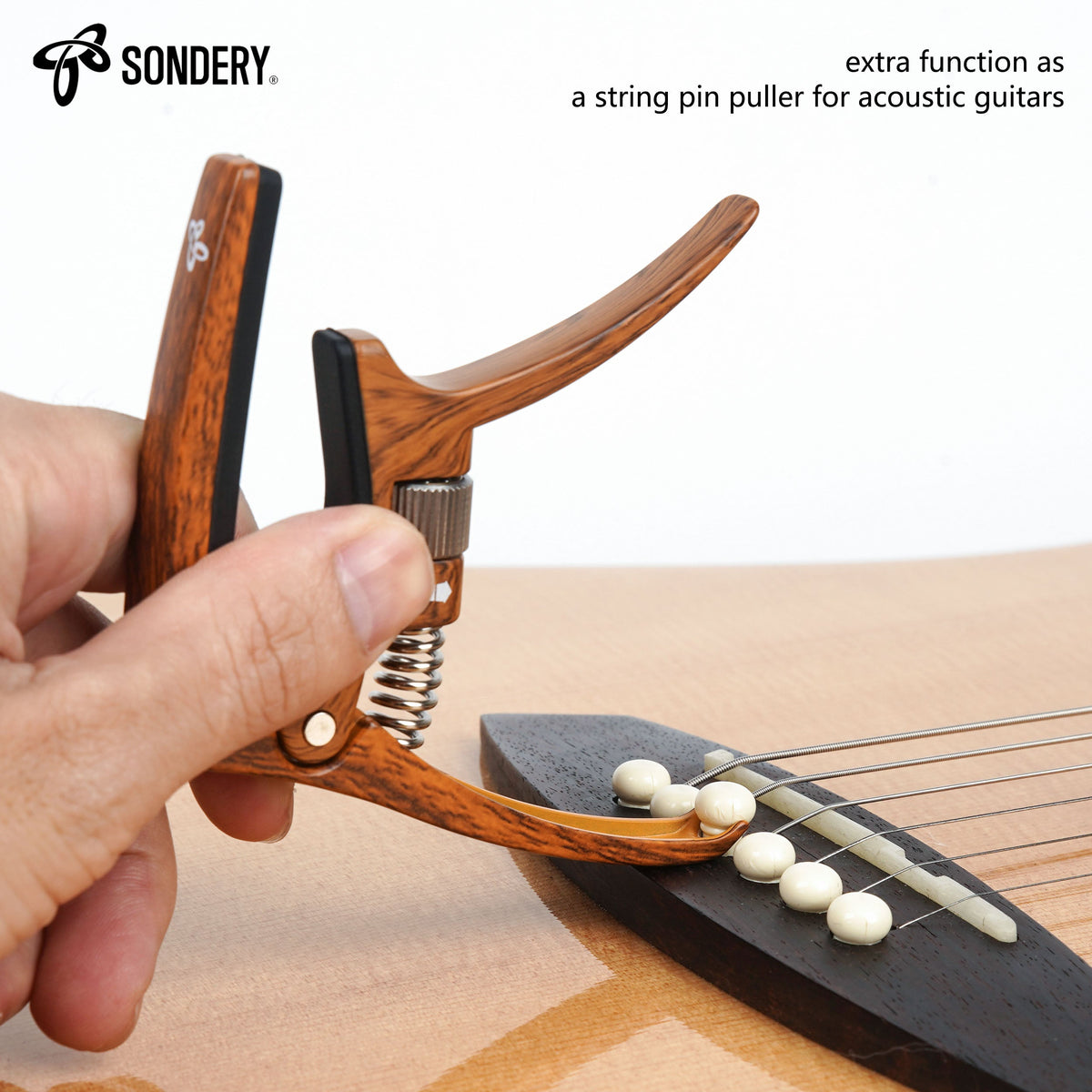 Sondery Guitar Capo Trigger Tension Adjustable Professional for 6 Strings Acoustic and Electric Guitars Perfect Tone on Any Fret with Guitar Bridge Pin Puller Sondery Music