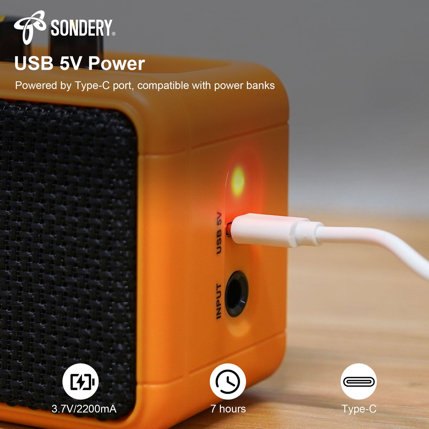 Sondery Mini Guitar Amp for Electric Guitars 5W Two Speakers Rechargeable Portable Pratice Small Amplifier with Overdrive/Clean Effects and Bluetooth Sondery Music
