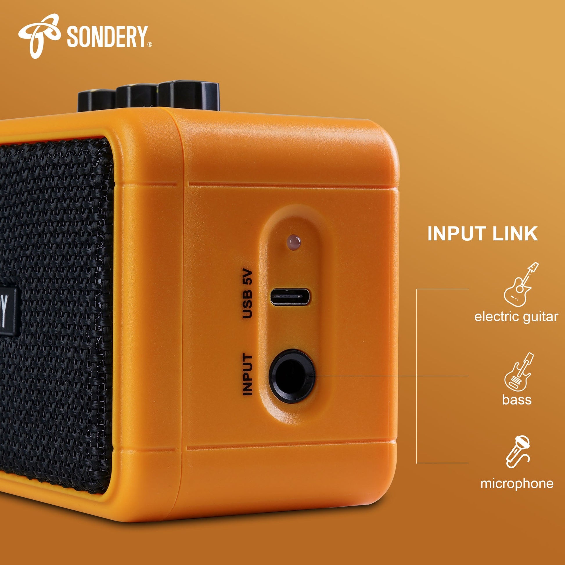 Sondery Mini Guitar Amp for Electric Guitars 5W Two Speakers Rechargeable Portable Pratice Small Amplifier with Overdrive/Clean Effects and Bluetooth Sondery Music