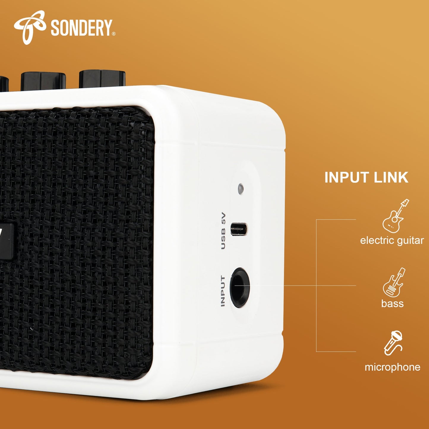 Sondery Mini Guitar Amp for Electric Guitars 5W Two Speakers Rechargeable Portable Pratice Small Amplifier with Overdrive/Clean Effects and Bluetooth Sondery Music