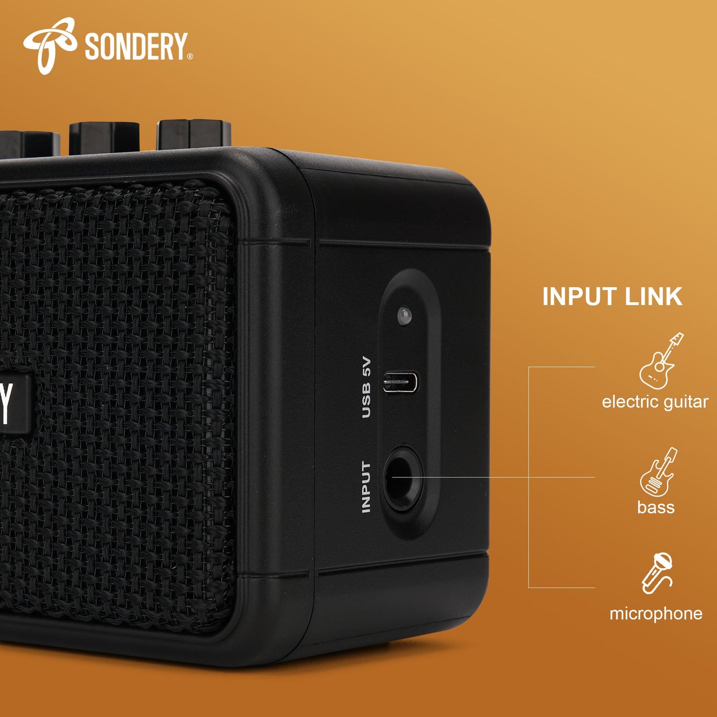 Sondery Mini Guitar Amp for Electric Guitars 5W Two Speakers Rechargeable Portable Pratice Small Amplifier with Overdrive/Clean Effects and Bluetooth Sondery Music