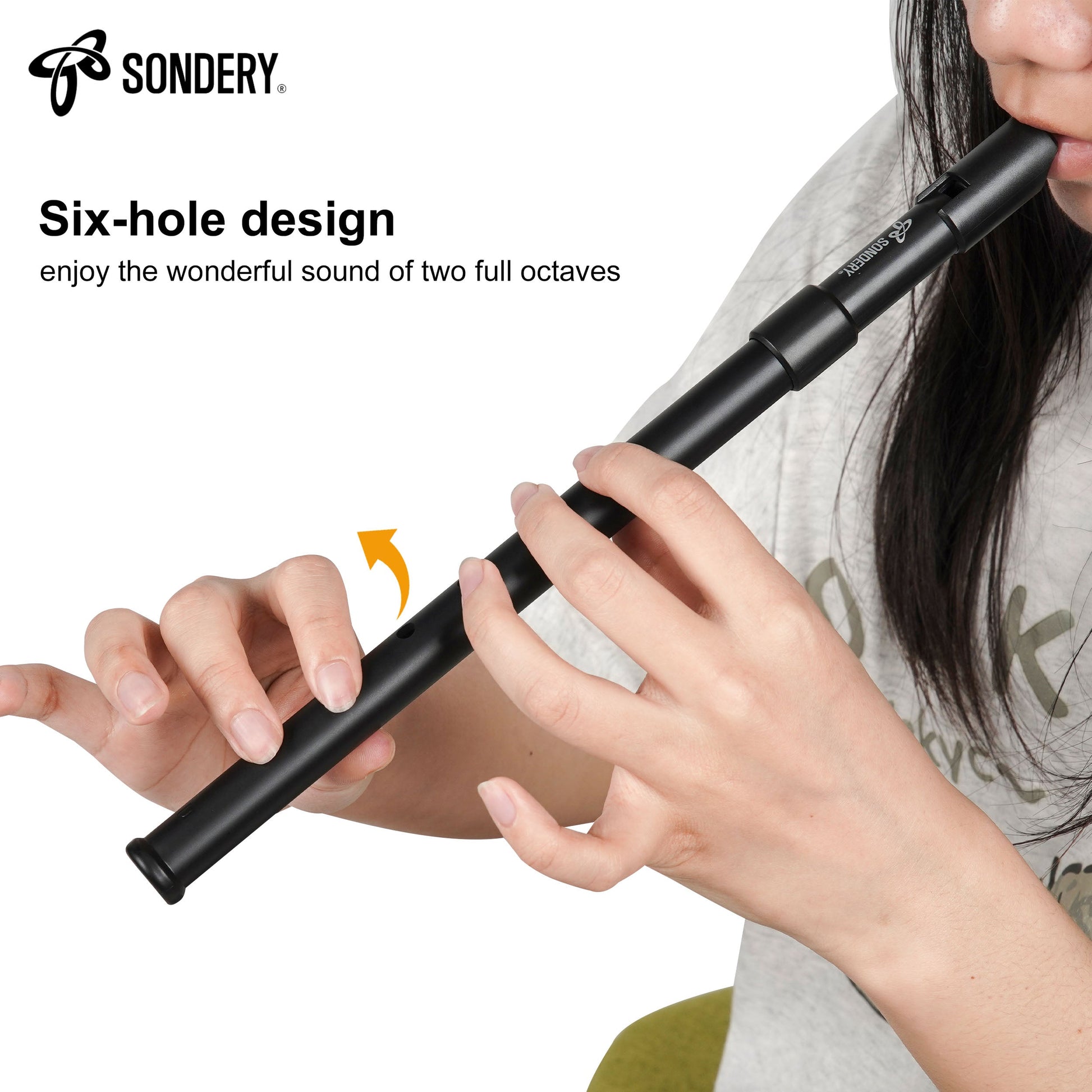 Sondery Irish Tin Whistle Key of D Black ABS Material with a Natural Wood Tone Sondery Music
