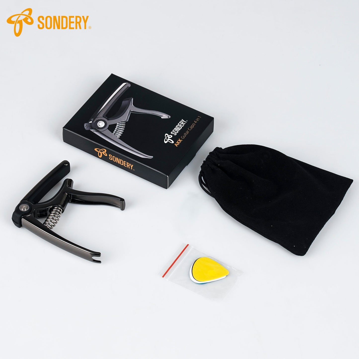 Sondery Guitar Capo String Cutter Pin Puller Pick Holder 4 in 1 for 6 Strings Acoustic and Electric Guitars, 5 Guitar Plectrums and A Pouch Enclosed Free Sondery Music