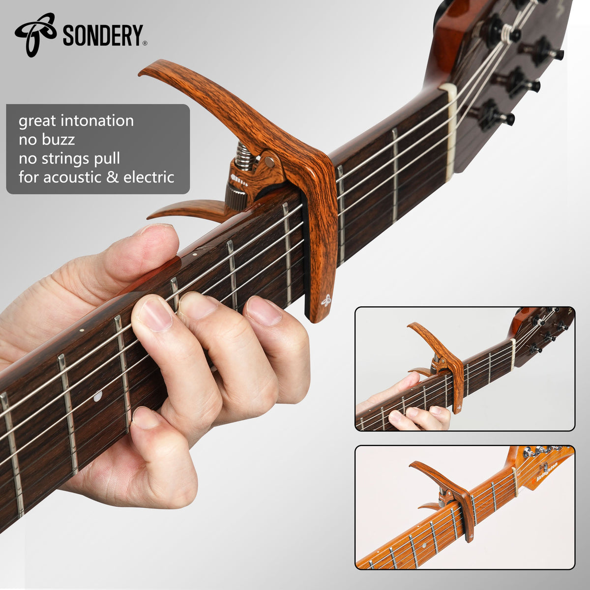 Sondery Guitar Capo Trigger Tension Adjustable Professional for 6 Strings Acoustic and Electric Guitars Perfect Tone on Any Fret with Guitar Bridge Pin Puller Sondery Music