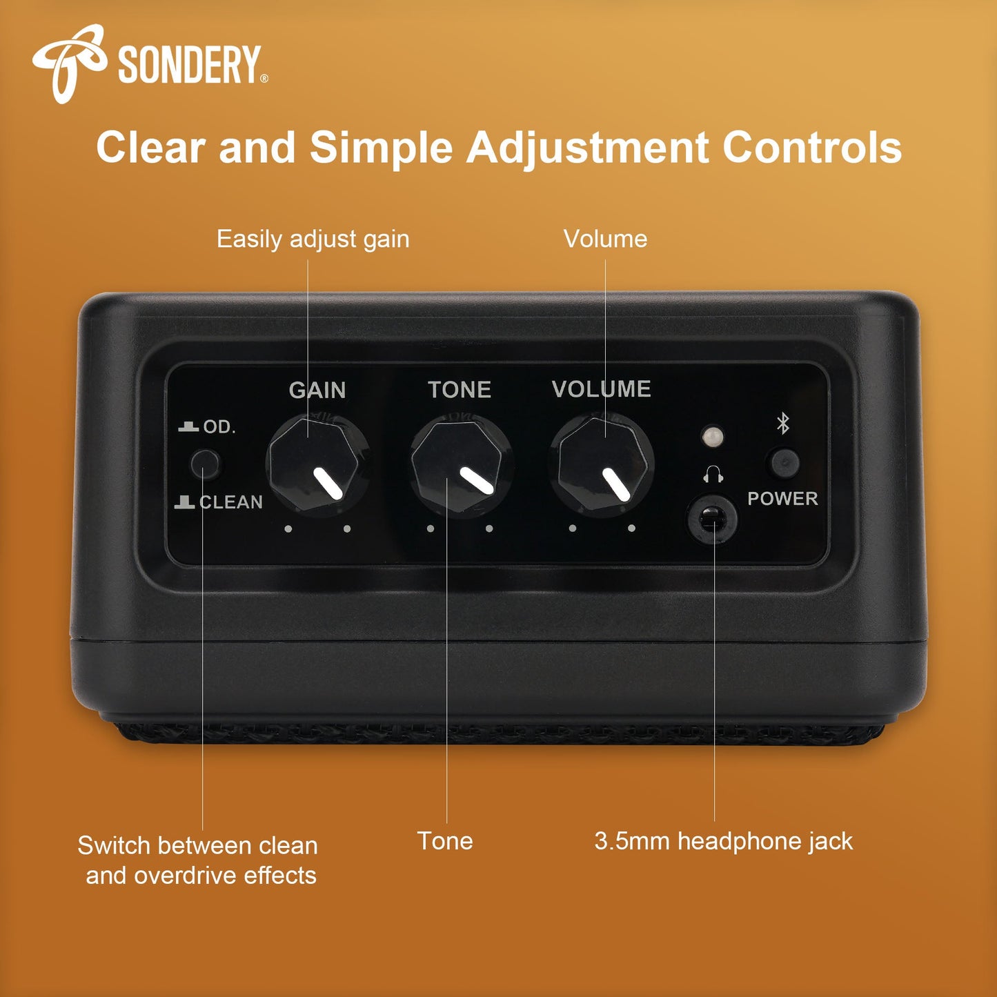 Sondery Mini Guitar Amp for Electric Guitars 5W Two Speakers Rechargeable Portable Pratice Small Amplifier with Overdrive/Clean Effects and Bluetooth Sondery Music