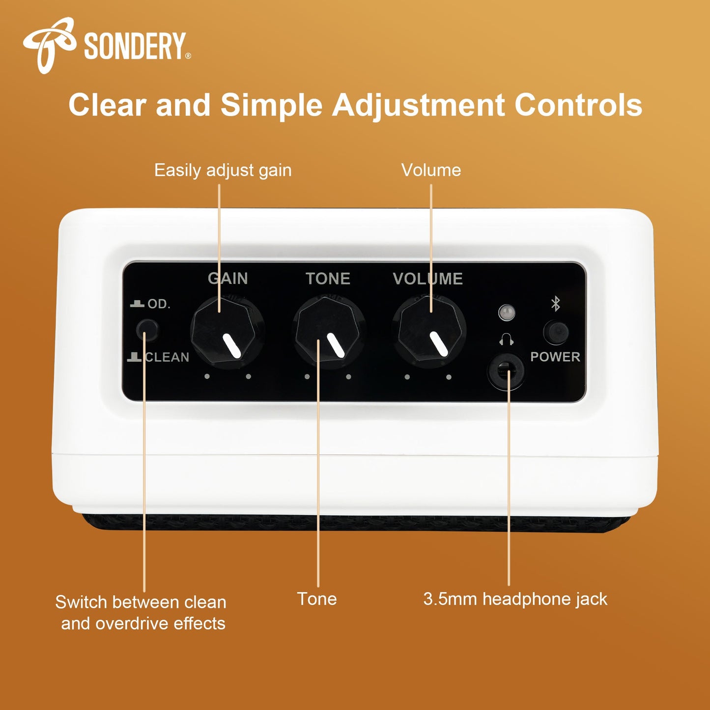Sondery Mini Guitar Amp for Electric Guitars 5W Two Speakers Rechargeable Portable Pratice Small Amplifier with Overdrive/Clean Effects and Bluetooth Sondery Music