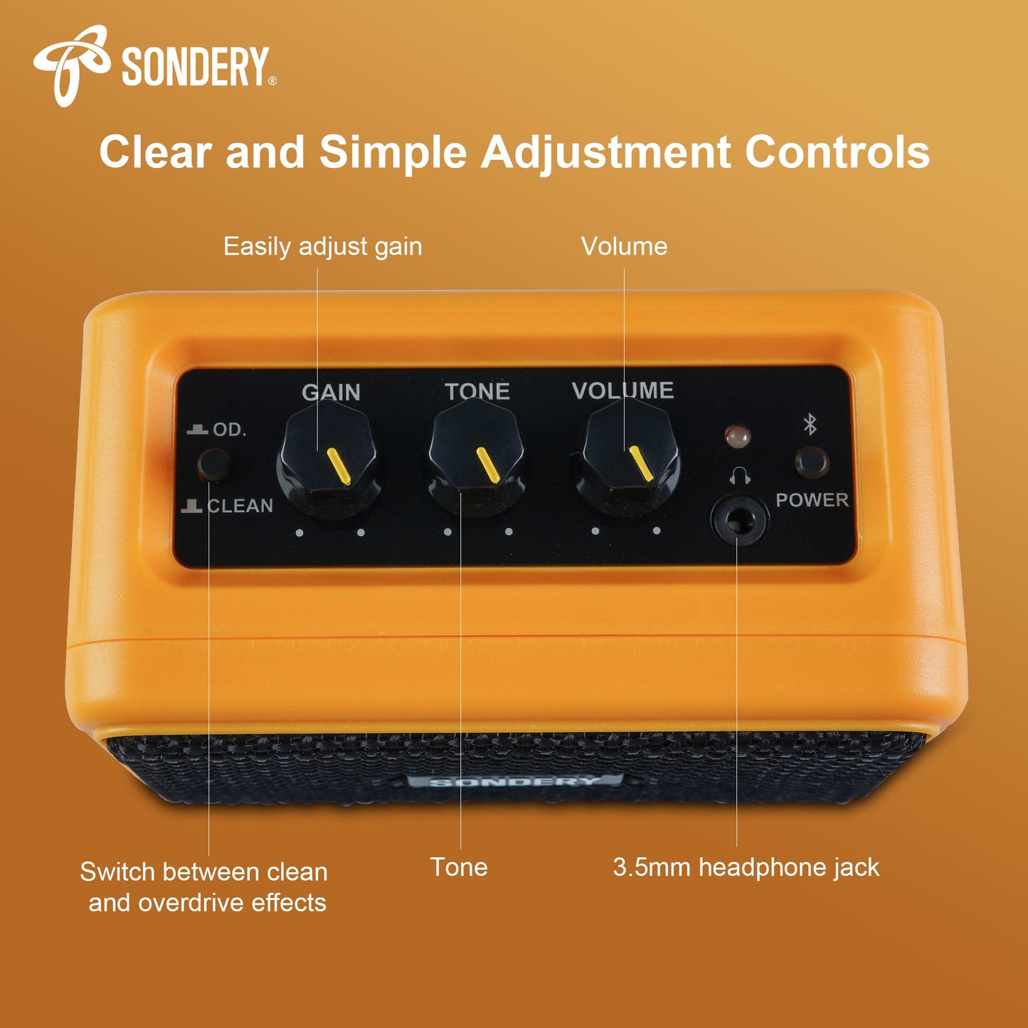 Sondery Mini Guitar Amp for Electric Guitars 5W Two Speakers Rechargeable Portable Pratice Small Amplifier with Overdrive/Clean Effects and Bluetooth Sondery Music
