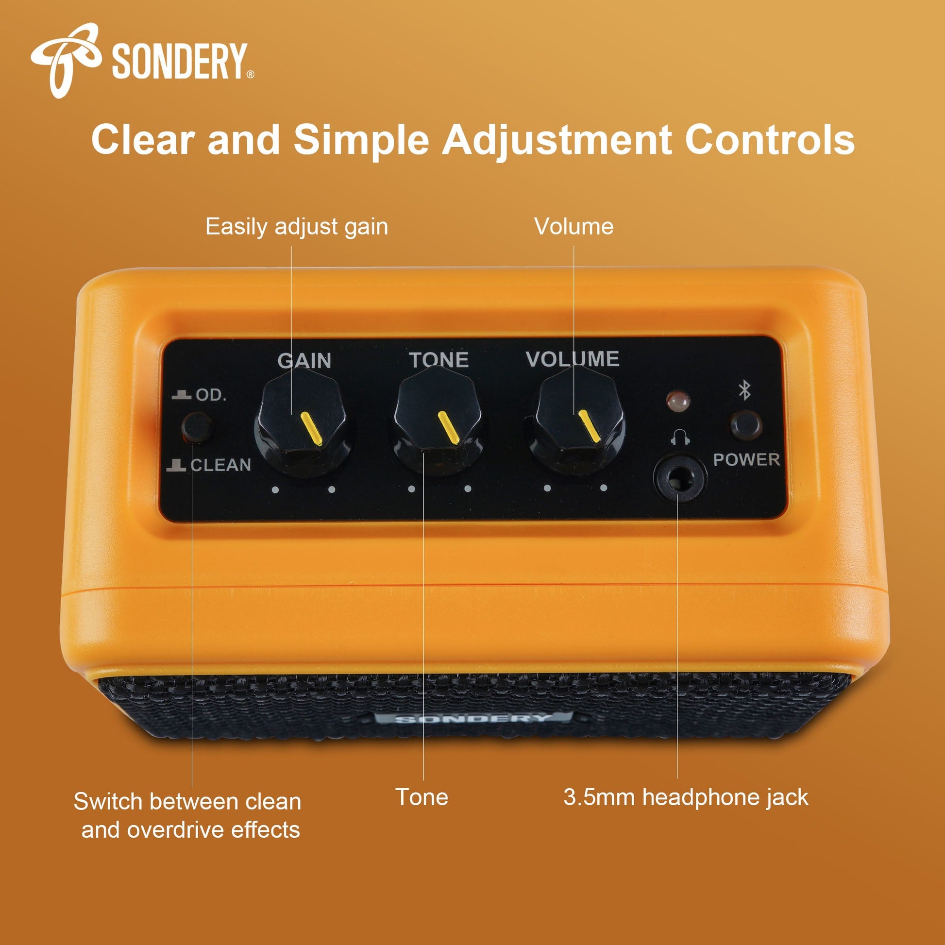 Sondery Mini Guitar Amp for Electric Guitars 5W Two Speakers Rechargeable Portable Pratice Small Amplifier with Overdrive/Clean Effects and Bluetooth Sondery Music