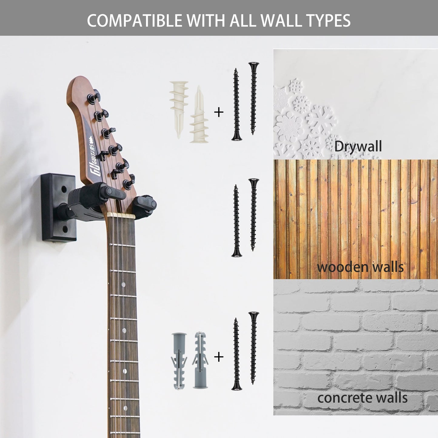Sondery Guitar Wall Mount Hanger Black, Auto Lock and Adjustable Hook Holder for Acoustic and Electric Guitar, Ukulele, Bass, Banjo and Mandolin Sondery Music