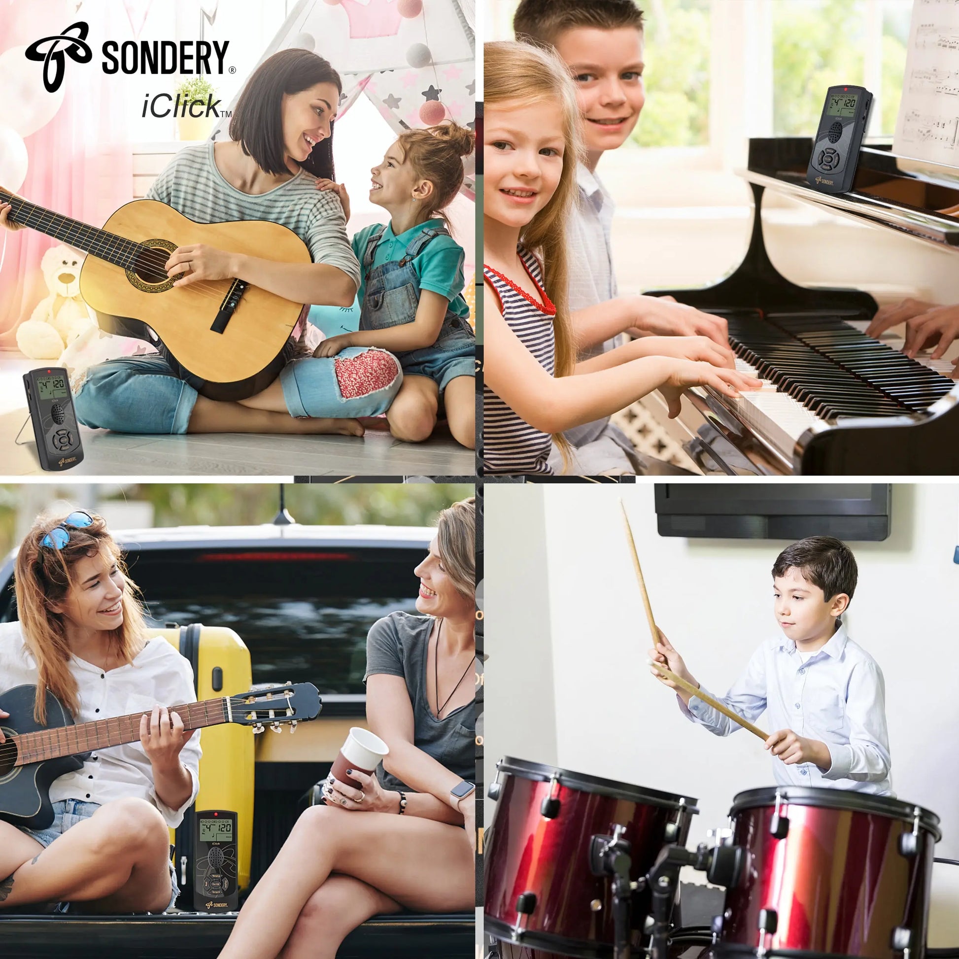 Sondery Digital Metronome for Guitar Piano Drum and All Instruments, Woman Vocal Counting Option, Direct Controls via Buttons, Easily Reading Big Screen, Power by Batteries or USB - Sondery Music