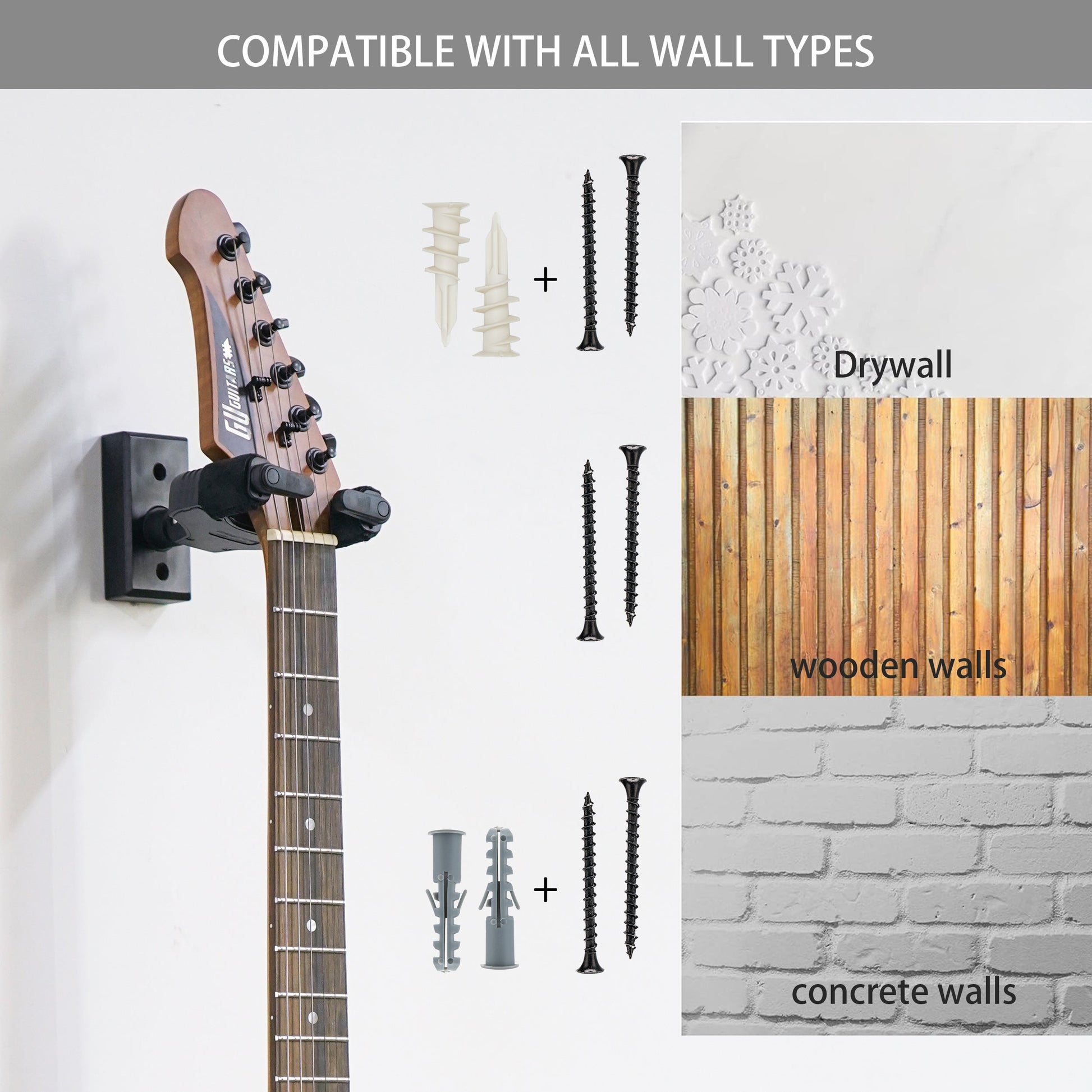 Sondery Guitar Wall Mount Hanger Black, Auto Lock and Adjustable Hook Holder for Acoustic and Electric Guitar, Ukulele, Bass, Banjo and Mandolin Sondery Music
