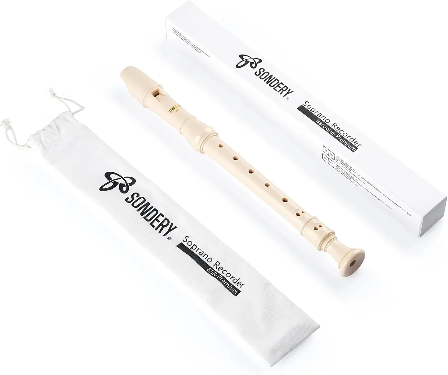 Sondery Baroque Soprano Recorder Professional Instrument for Advanced Players Rich Full Tone Premium ABS Material Includes Fingering Chart Protective Pouch - Sondery Music