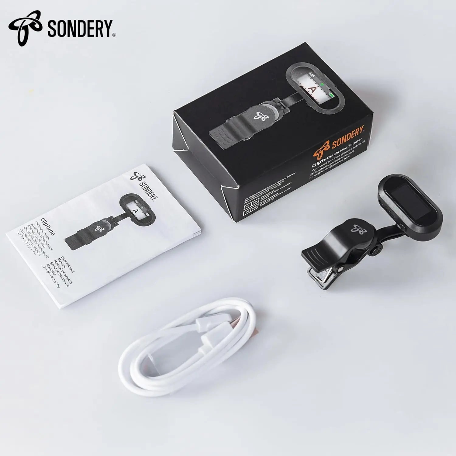 Sondery Guitar Ukulele Tuner Clip On Rechargeable, Easy to Read Simple TFT Screen Extremely Fast and Accurate Tuning, Headstock Chromatic Tuner Pitch 410-460Hz, Good to Use in Strong Light - Sondery Music