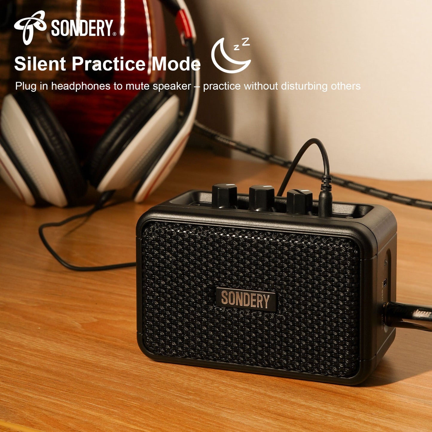 Sondery Mini Guitar Amp for Electric Guitars 5W Two Speakers Rechargeable Portable Pratice Small Amplifier with Overdrive/Clean Effects and Bluetooth Sondery Music