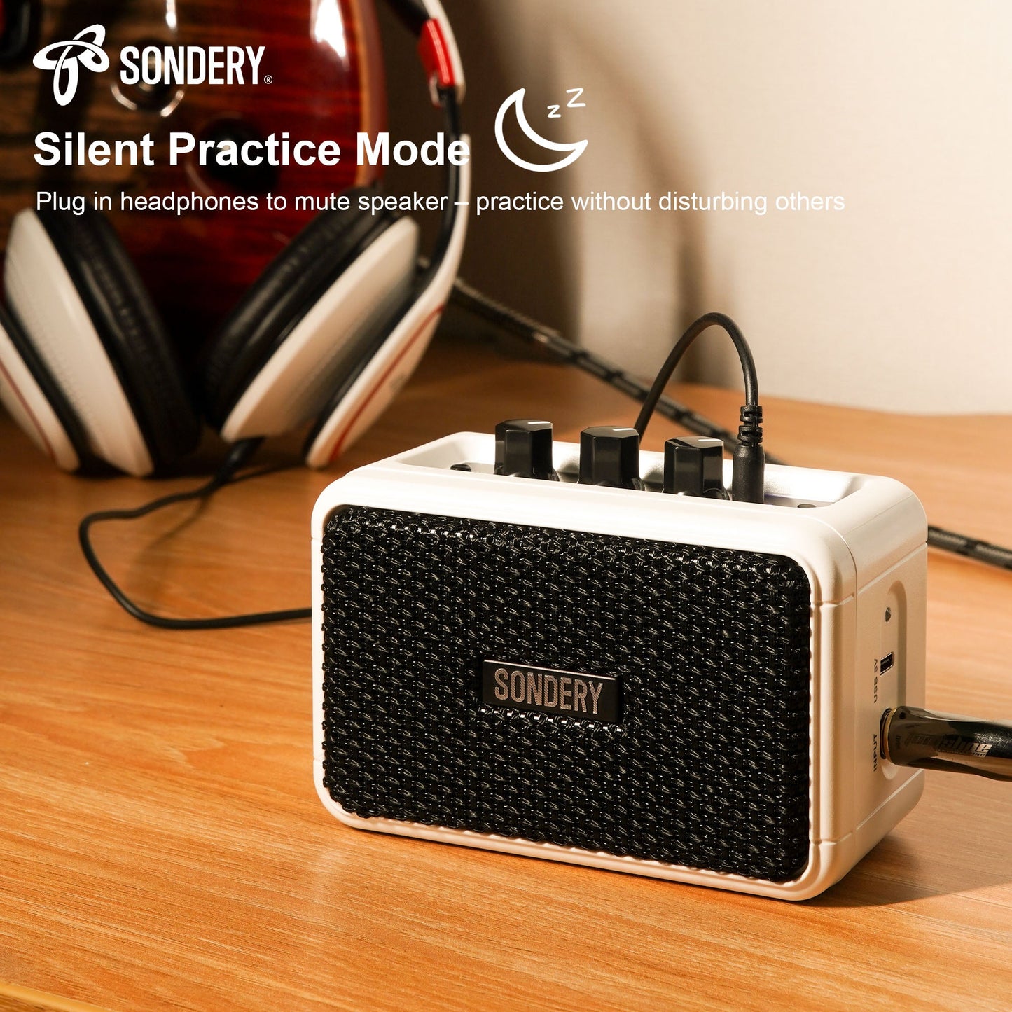 Sondery Mini Guitar Amp for Electric Guitars 5W Two Speakers Rechargeable Portable Pratice Small Amplifier with Overdrive/Clean Effects and Bluetooth Sondery Music