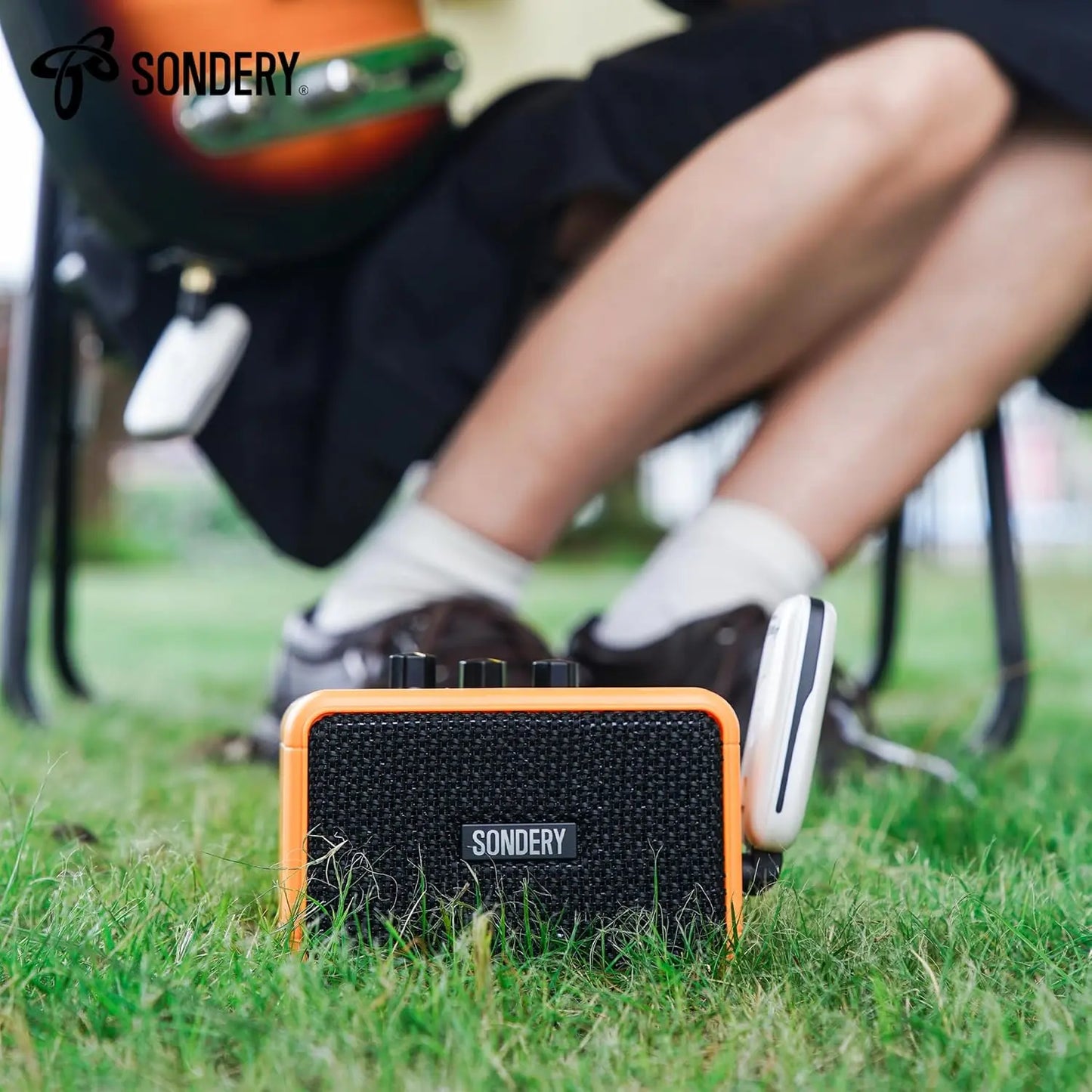 Sondery Mini Guitar Amp for Electric Guitars 5W Two Speakers Rechargeable Portable Pratice Small Amplifier with Overdrive/Clean Effects and Bluetooth - Sondery Music