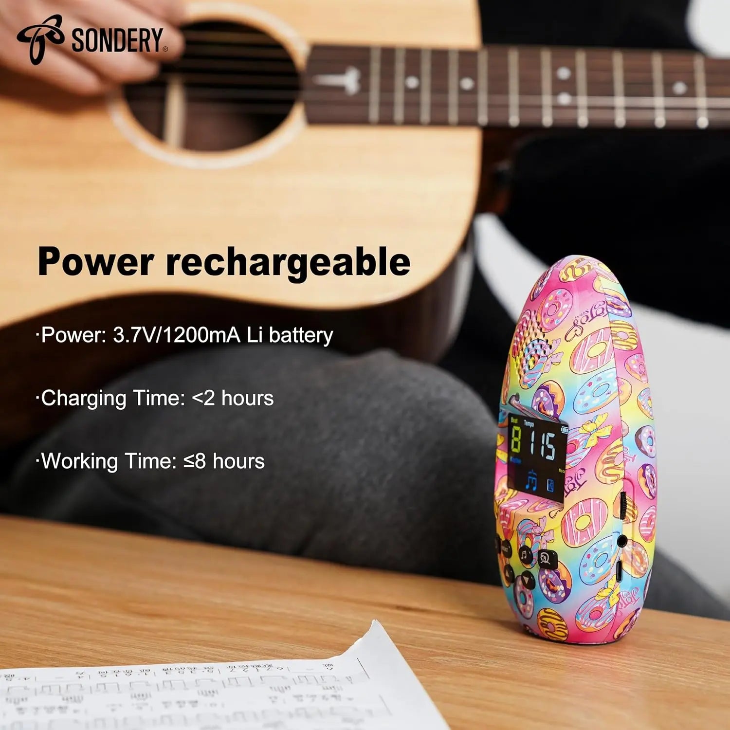 Sondery Metronome Digital Rechargeable Vocal Big Sound with Color Screen USB Headphone Jack, Colorful Pattern Designs Art Series Bulletome for Guitar Drum Piano and All Instruments Play Coach Sondery Music