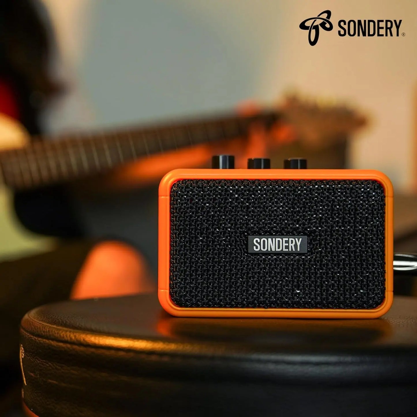 Sondery Mini Guitar Amp for Electric Guitars 5W Two Speakers Rechargeable Portable Pratice Small Amplifier with Overdrive/Clean Effects and Bluetooth - Sondery Music