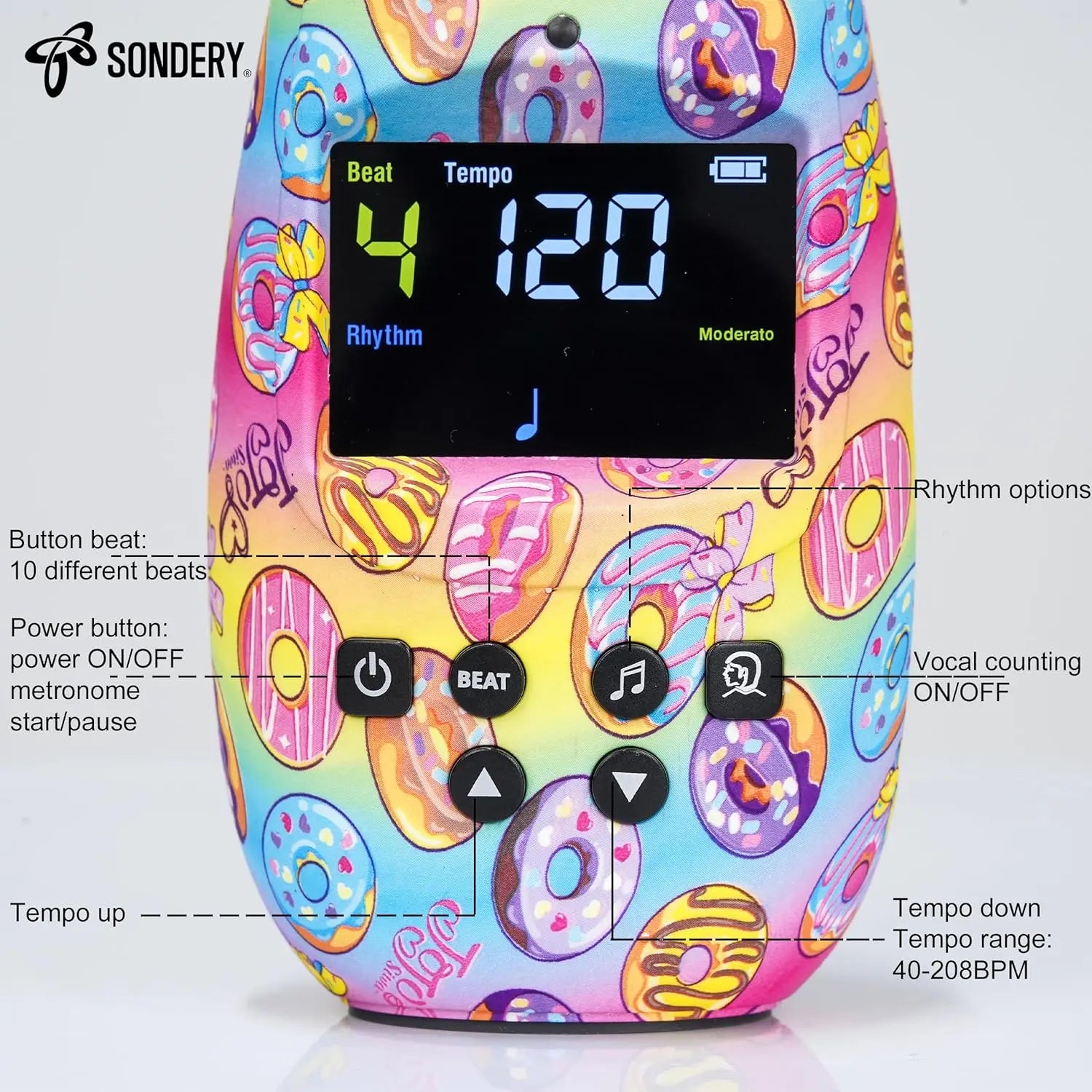 Sondery Metronome Digital Rechargeable Vocal Big Sound with Color Screen USB Headphone Jack, Colorful Pattern Designs Art Series Bulletome for Guitar Drum Piano and All Instruments Play Coach Sondery Music