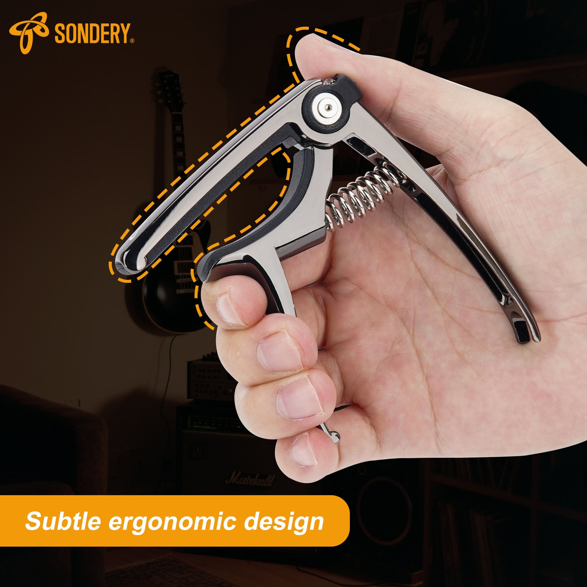 Sondery Guitar Capo String Cutter Pin Puller Pick Holder 4 in 1 for 6 Strings Acoustic and Electric Guitars, 5 Guitar Plectrums and A Pouch Enclosed Free Sondery Music