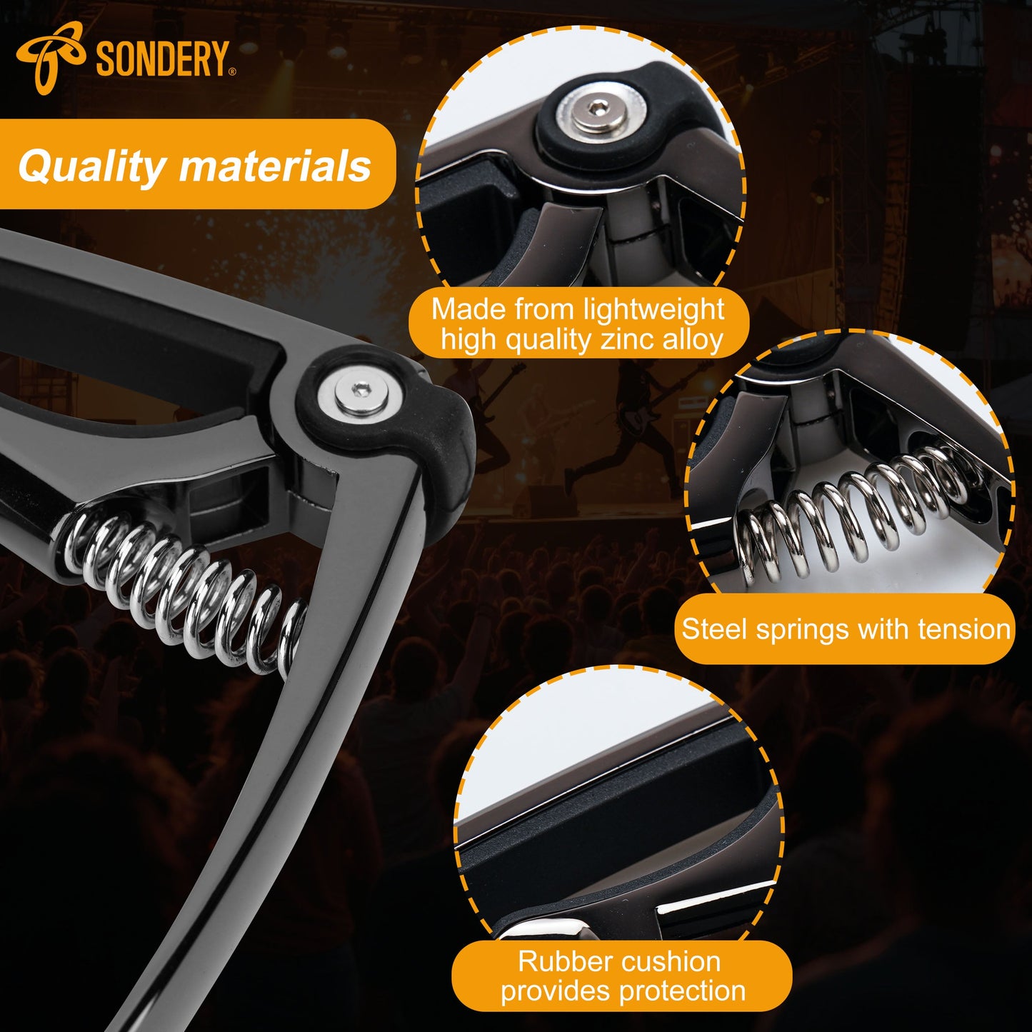 Sondery Guitar Capo String Cutter Pin Puller Pick Holder 4 in 1 for 6 Strings Acoustic and Electric Guitars, 5 Guitar Plectrums and A Pouch Enclosed Free Sondery Music