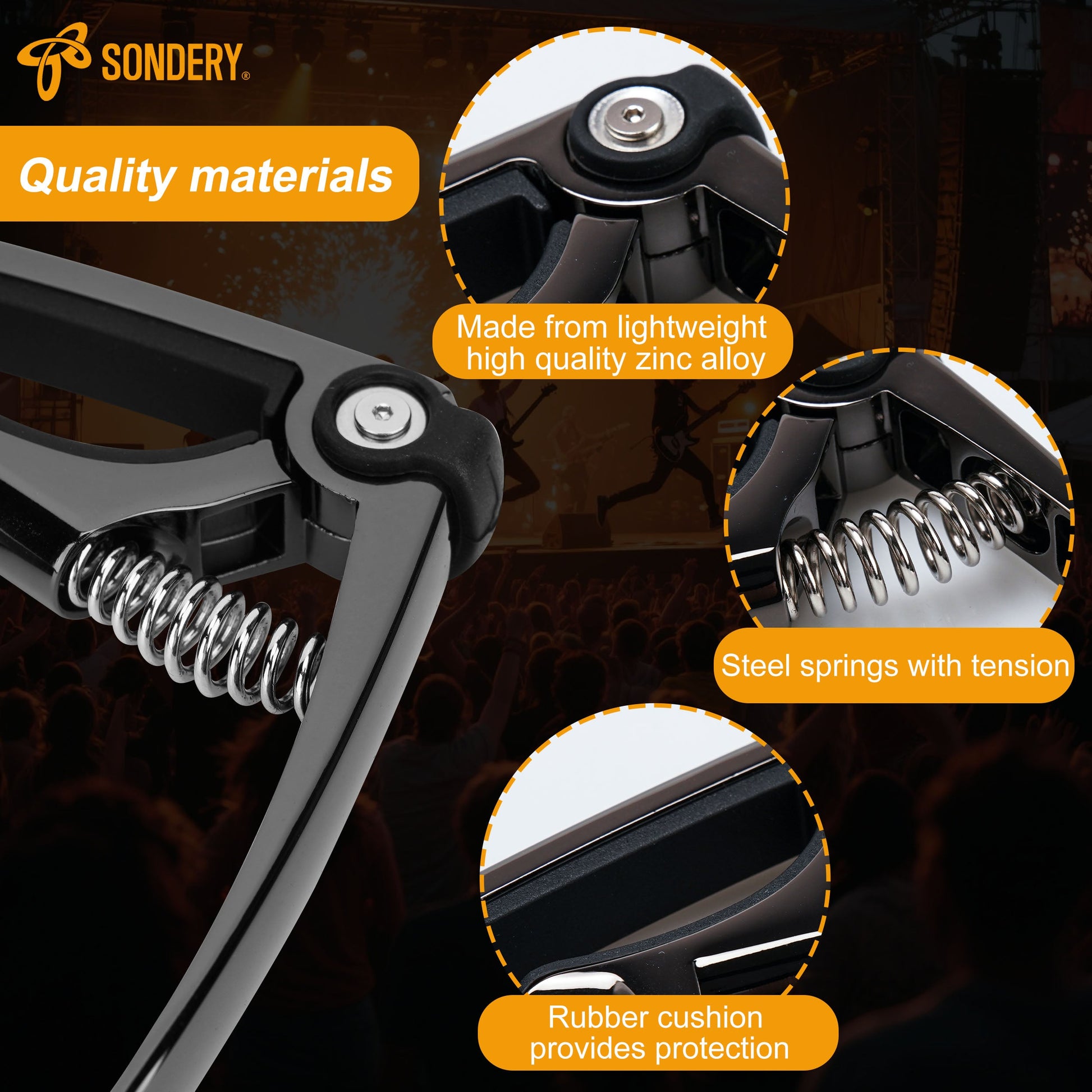Sondery Guitar Capo String Cutter Pin Puller Pick Holder 4 in 1 for 6 Strings Acoustic and Electric Guitars, 5 Guitar Plectrums and A Pouch Enclosed Free Sondery Music